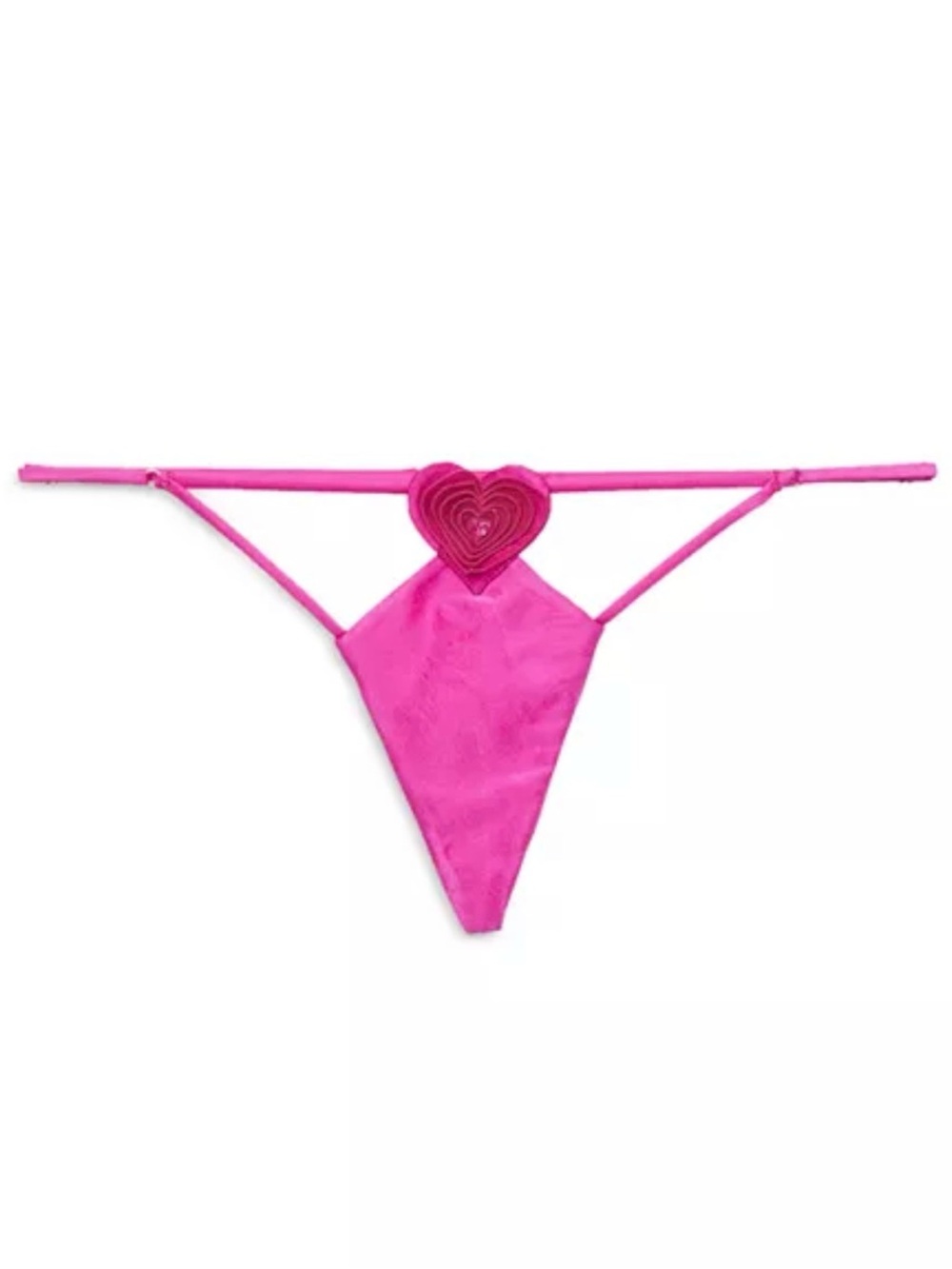 Fleur du Mal Satin Ultra Pink Heart G String Thong BNWT